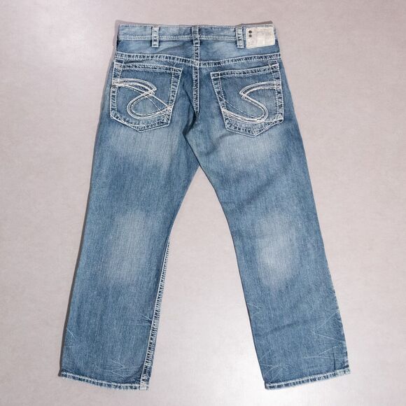 Silver Jeans Gordie Loose Relaxed Fit Bootcut Embroidered Thick Stitch 36x30 - Picture 1 of 10